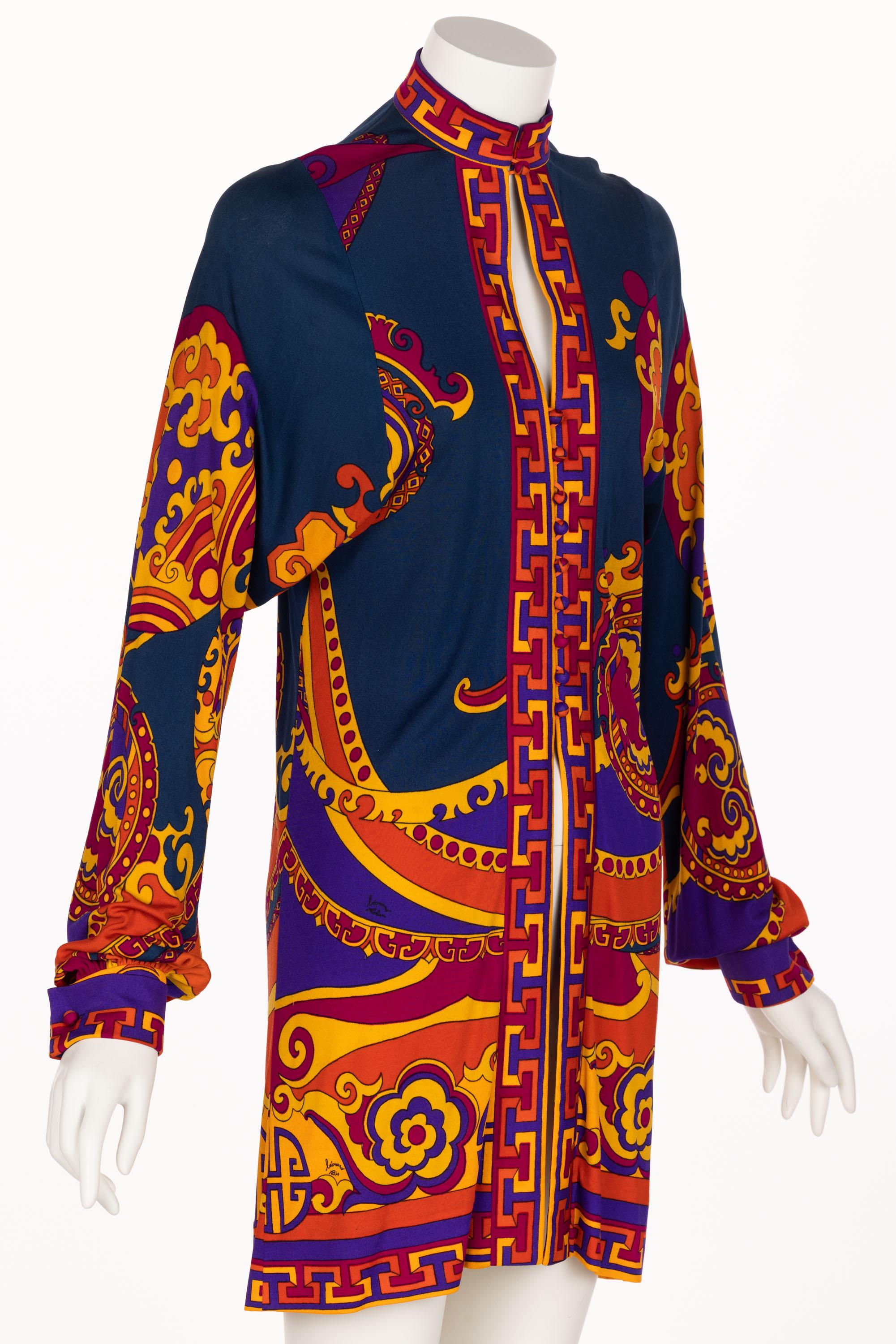 Leonard Paris - Robe courte tunique à ceinture en jersey de soie imprimé, années 1970 Pour femmes en vente