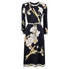 1970er Leonard Seidenjersey Kleid mit orientalischem Blütendruck und Bindegürtel