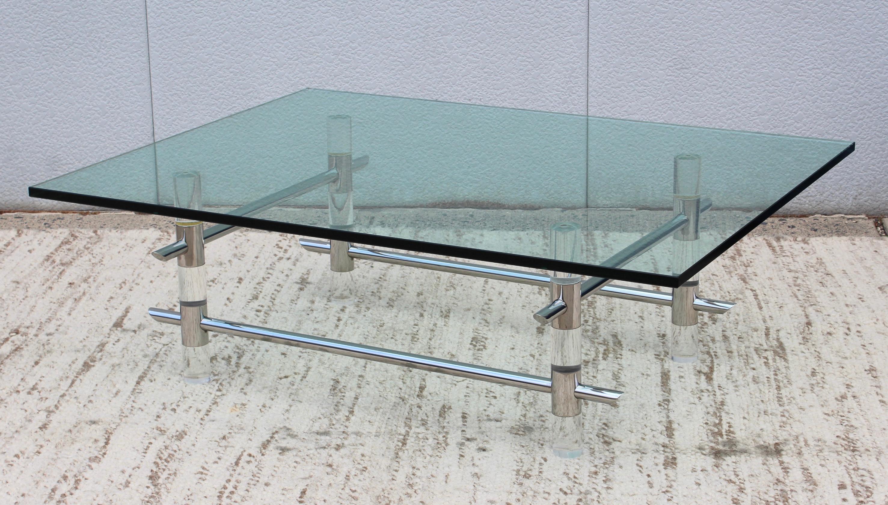 Mid-Century Modern 1970s Les Prismatiques Lucite and Chrome Coffee Table