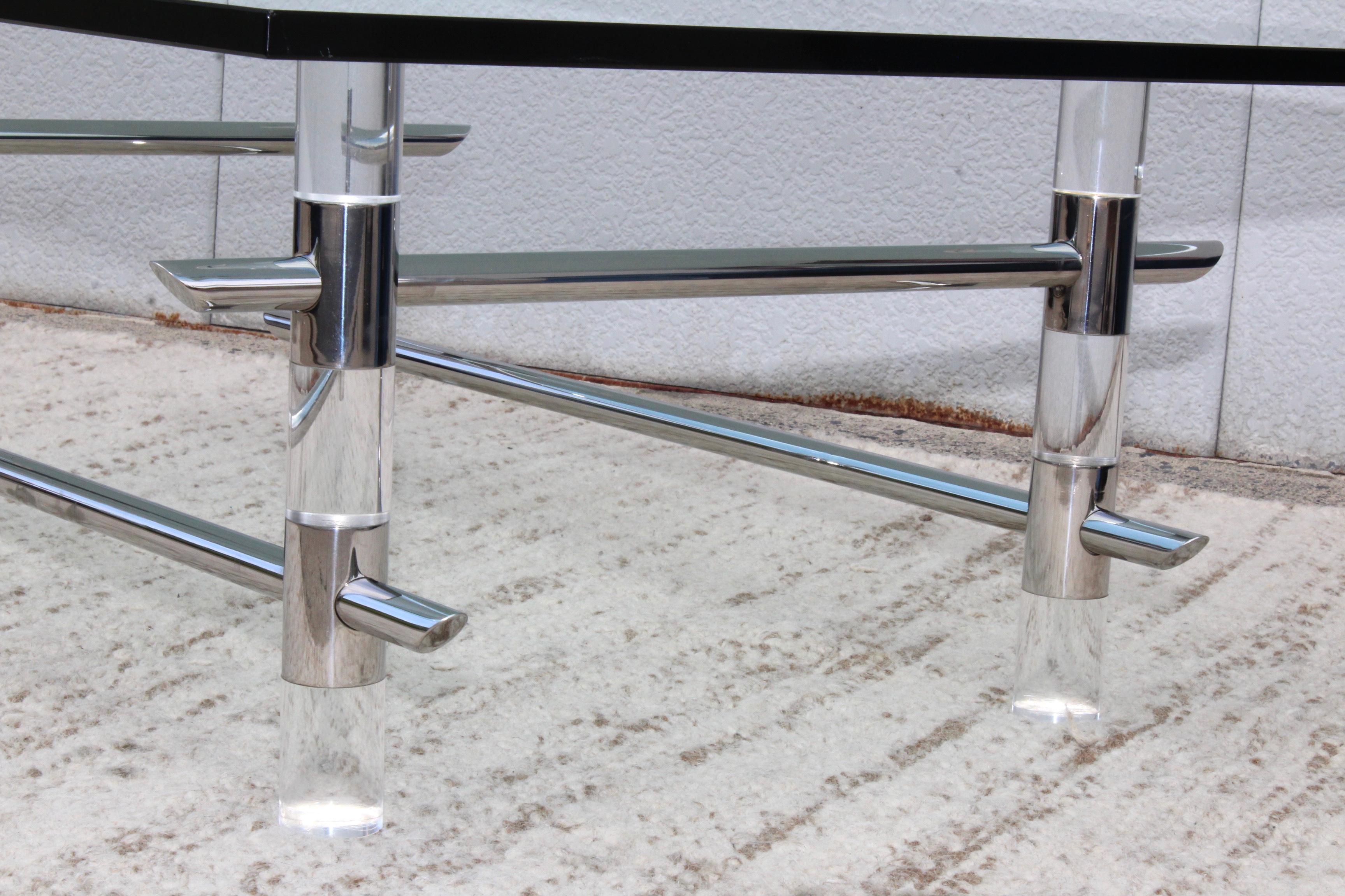 Late 20th Century 1970s Les Prismatiques Lucite and Chrome Coffee Table