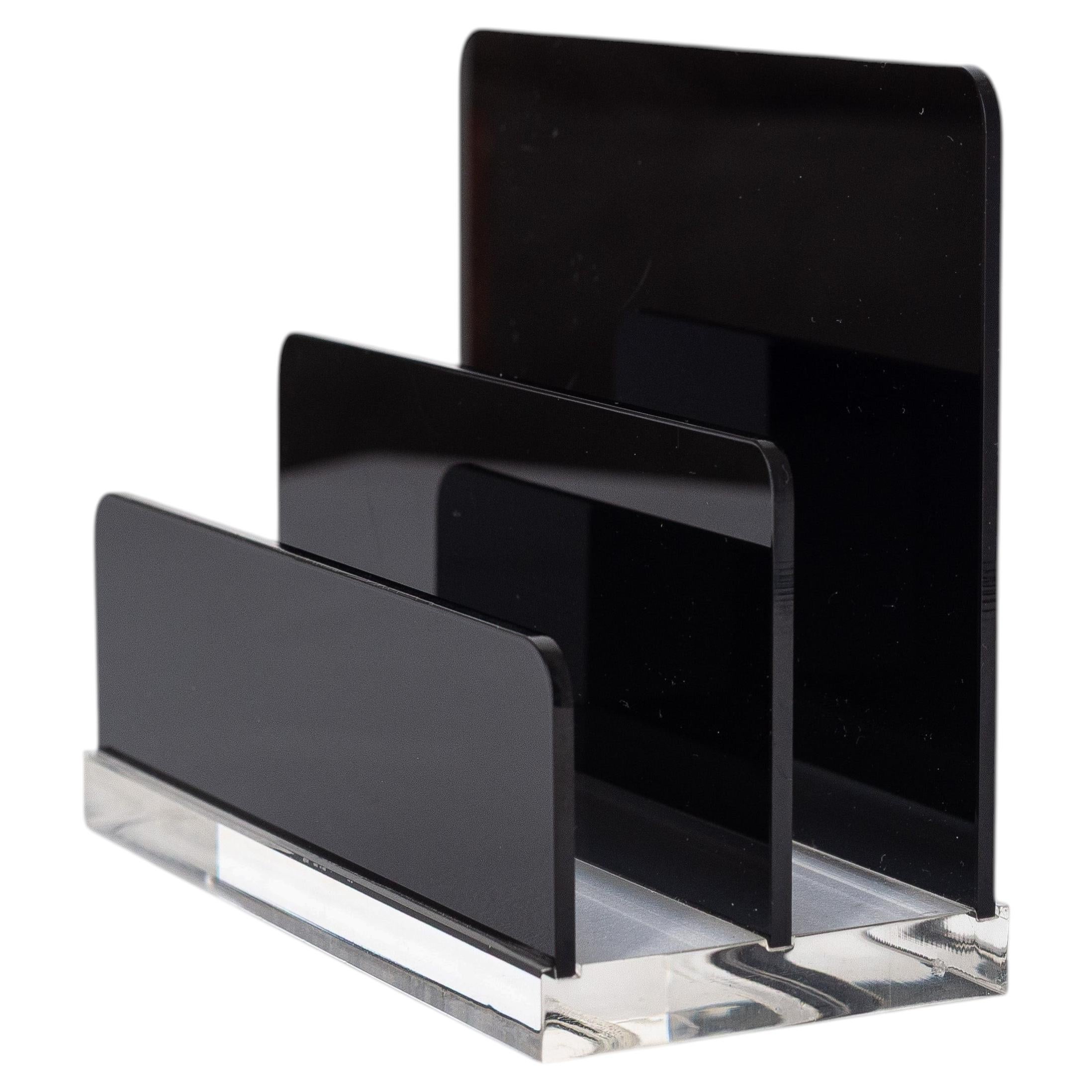 Portalettere anni '70 in lucite nera e trasparente - Accessorio da scrivania francese