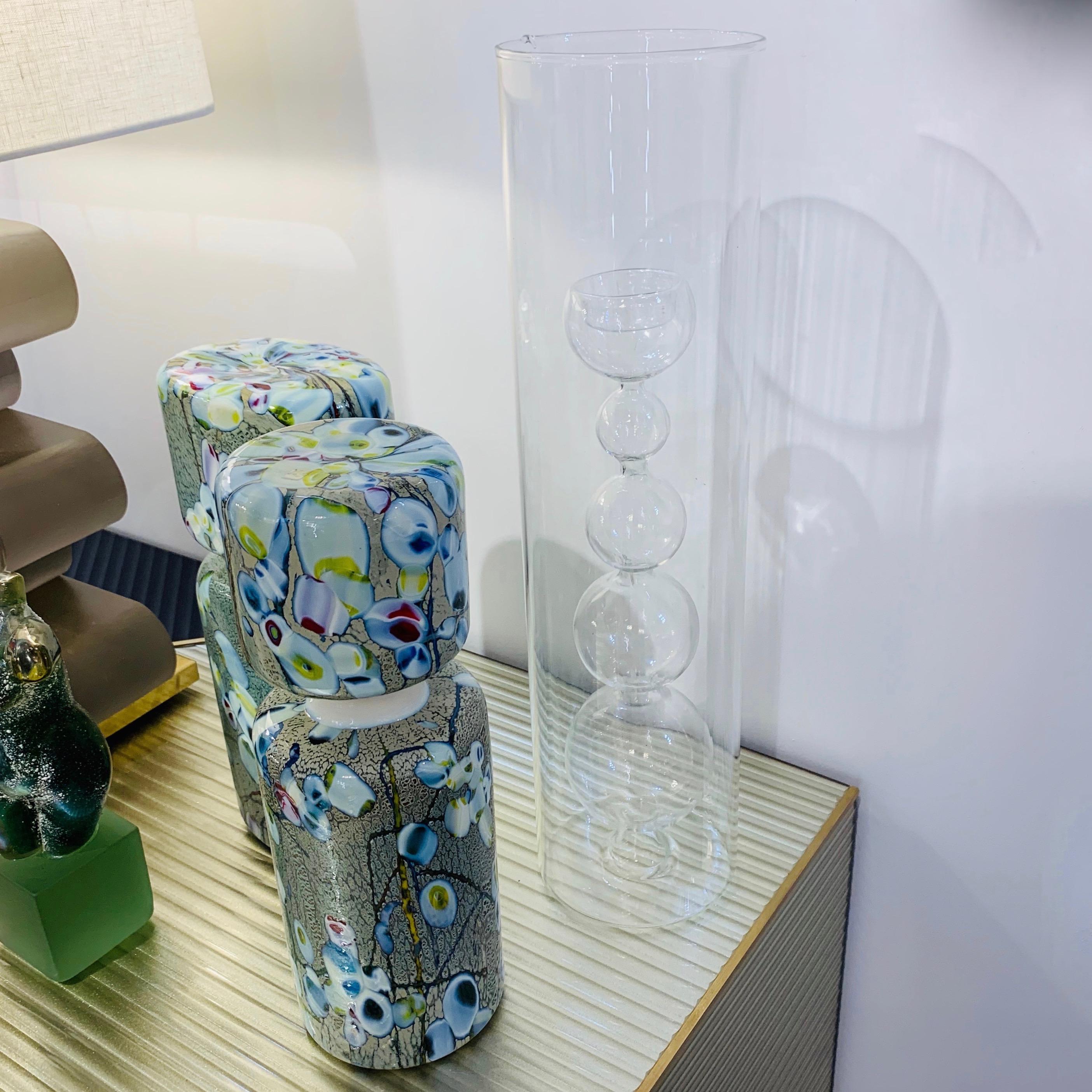 Vase ou chandelier en verre de Murano transparent et cristallin de conception italienne Leucos des années 1970 en vente 2