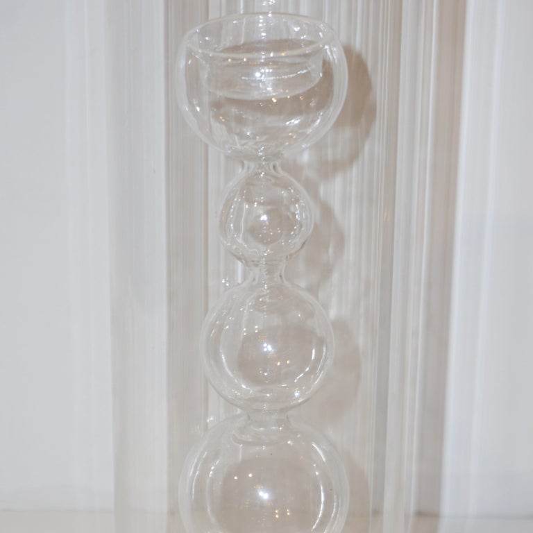 Blown Glass 1970s Leucos Italian Design Crystal Clear Murano Glass Candleholder or Vase