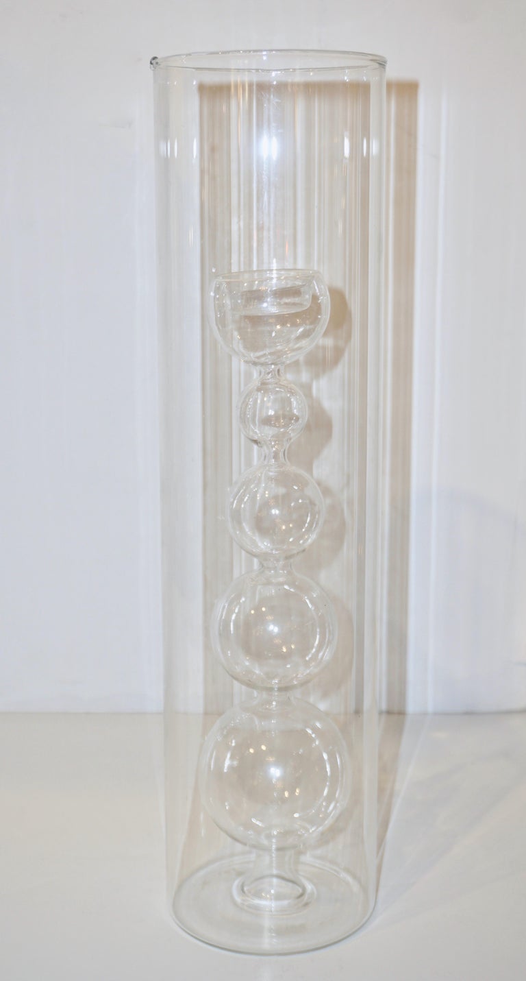 1970s Leucos Italian Design Crystal Clear Murano Glass Candleholder or Vase 3