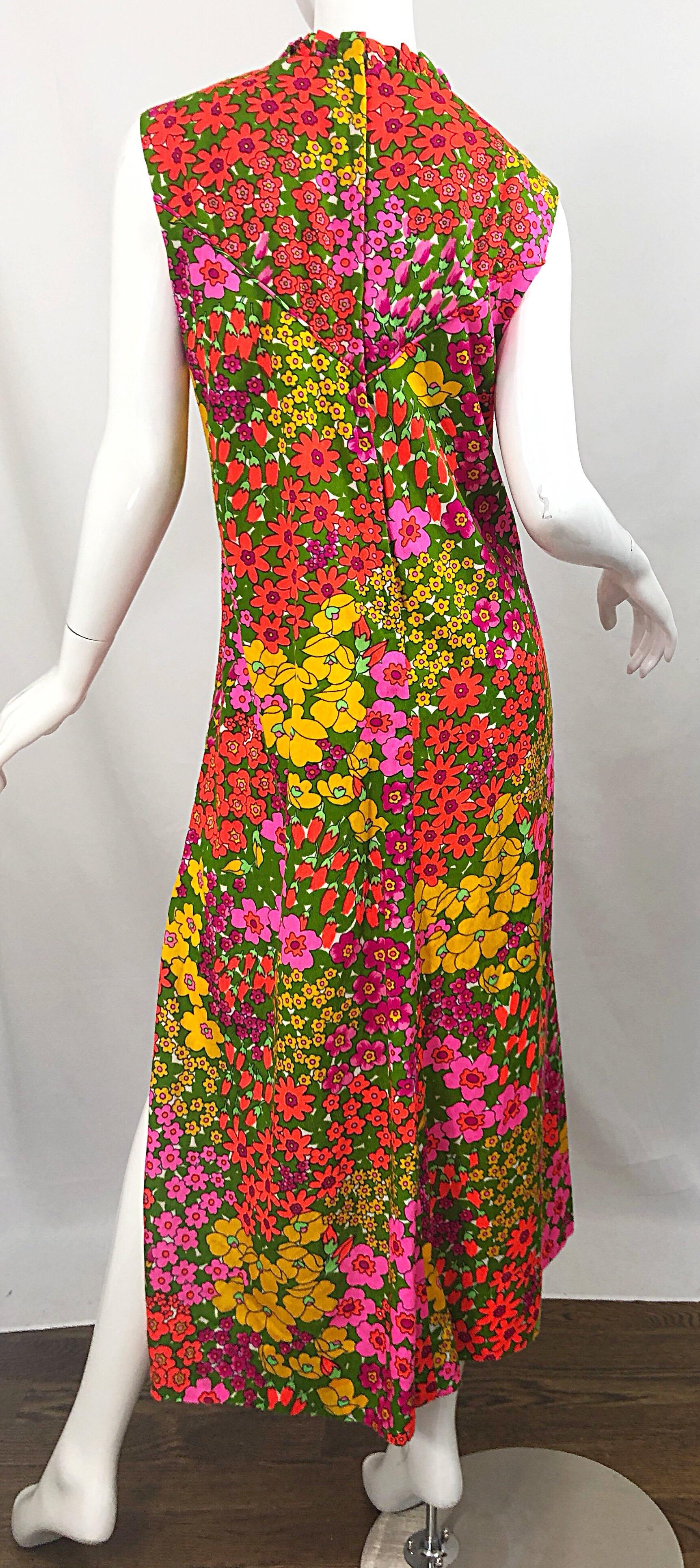 1970s Liberty House Plus Size XL Colorful Neon Flower Print 70s Maxi Dress For Sale 4