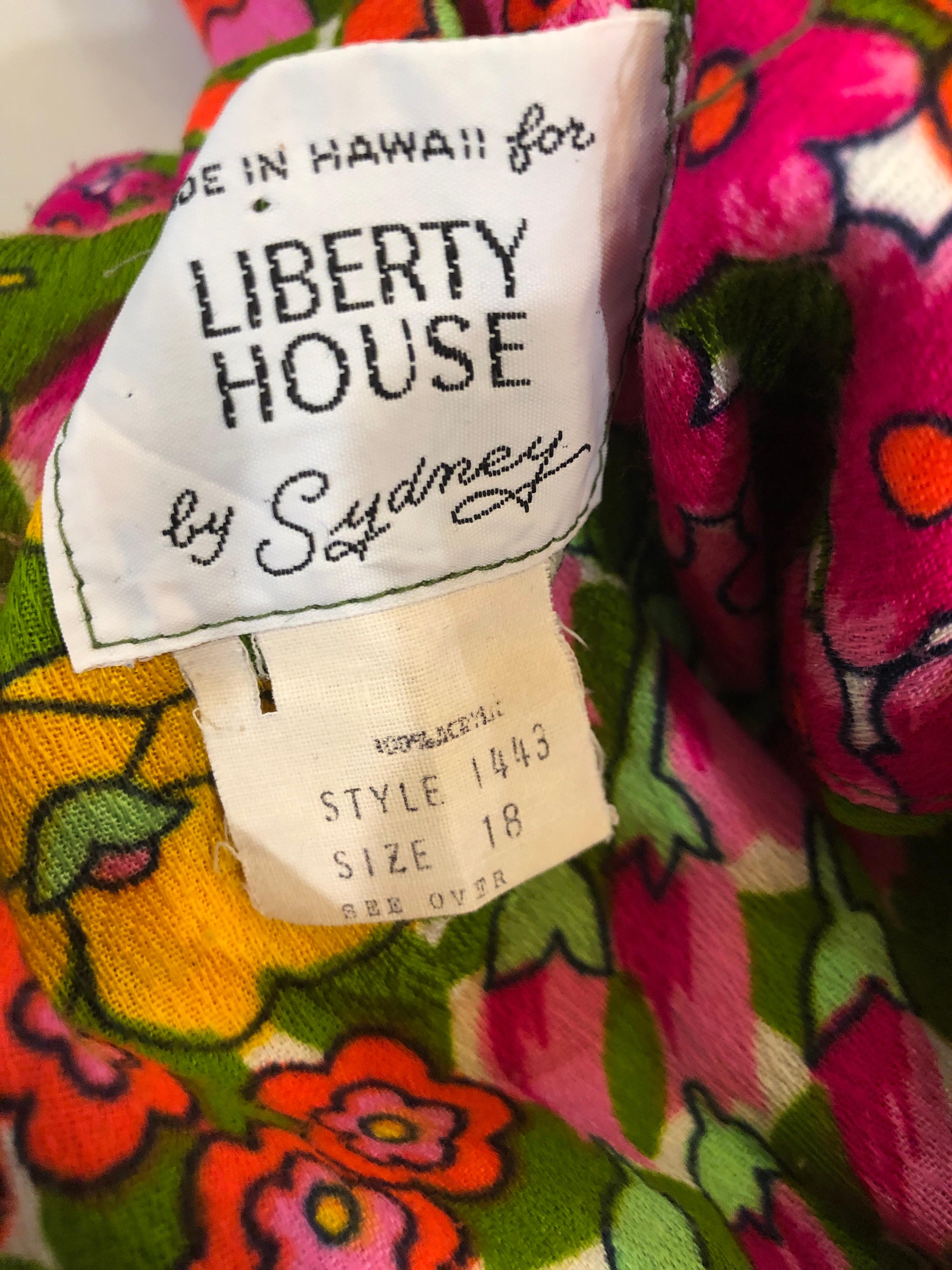 1970s Liberty House Plus Size XL Colorful Neon Flower Print 70s Maxi Dress For Sale 6