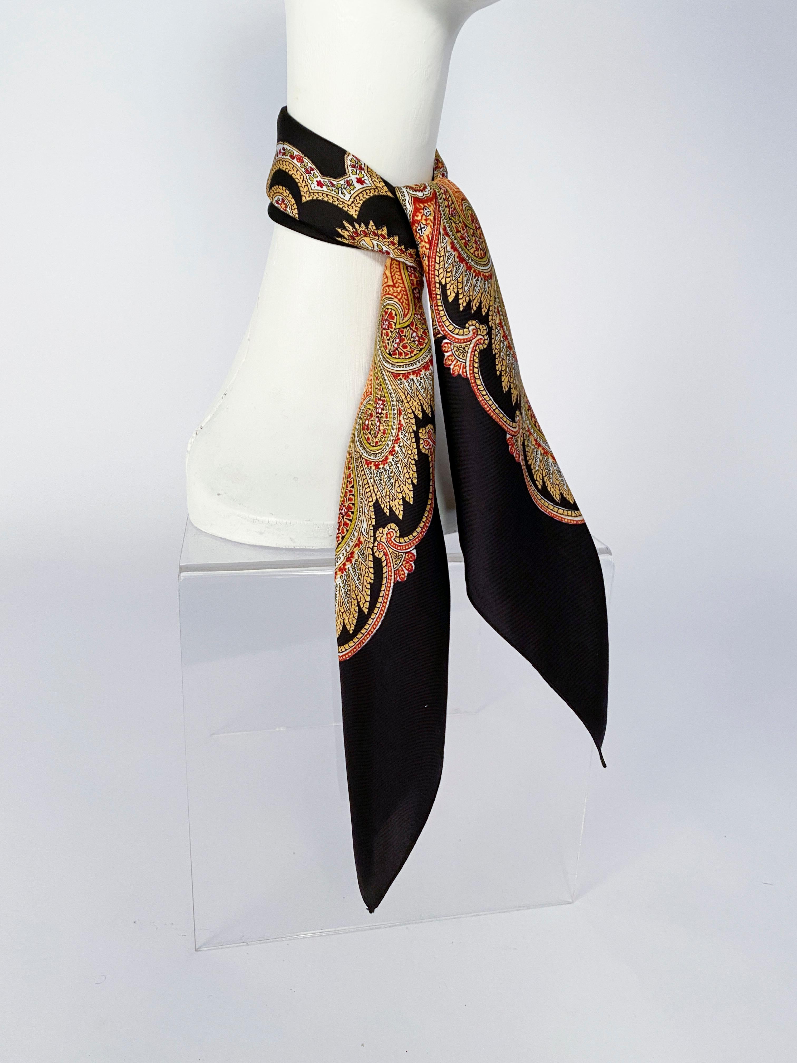 Black 1970s Liberty of London Silk Printed Paisley Scarf For Sale