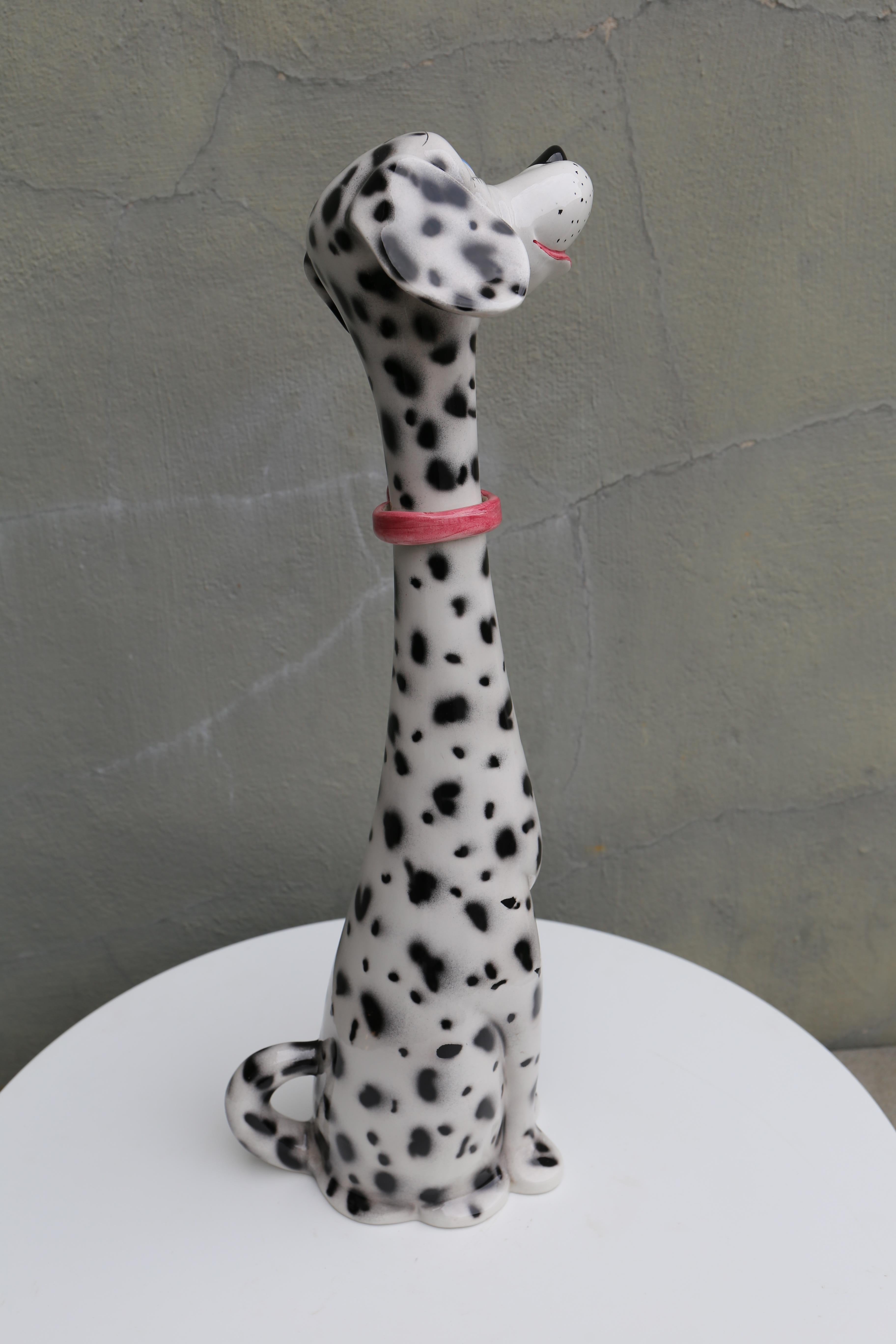 Mid-Century Modern 1970s Life Size Italian Terracotta Dalmatian Dog Figurine with Majolica Glaze For Sale
