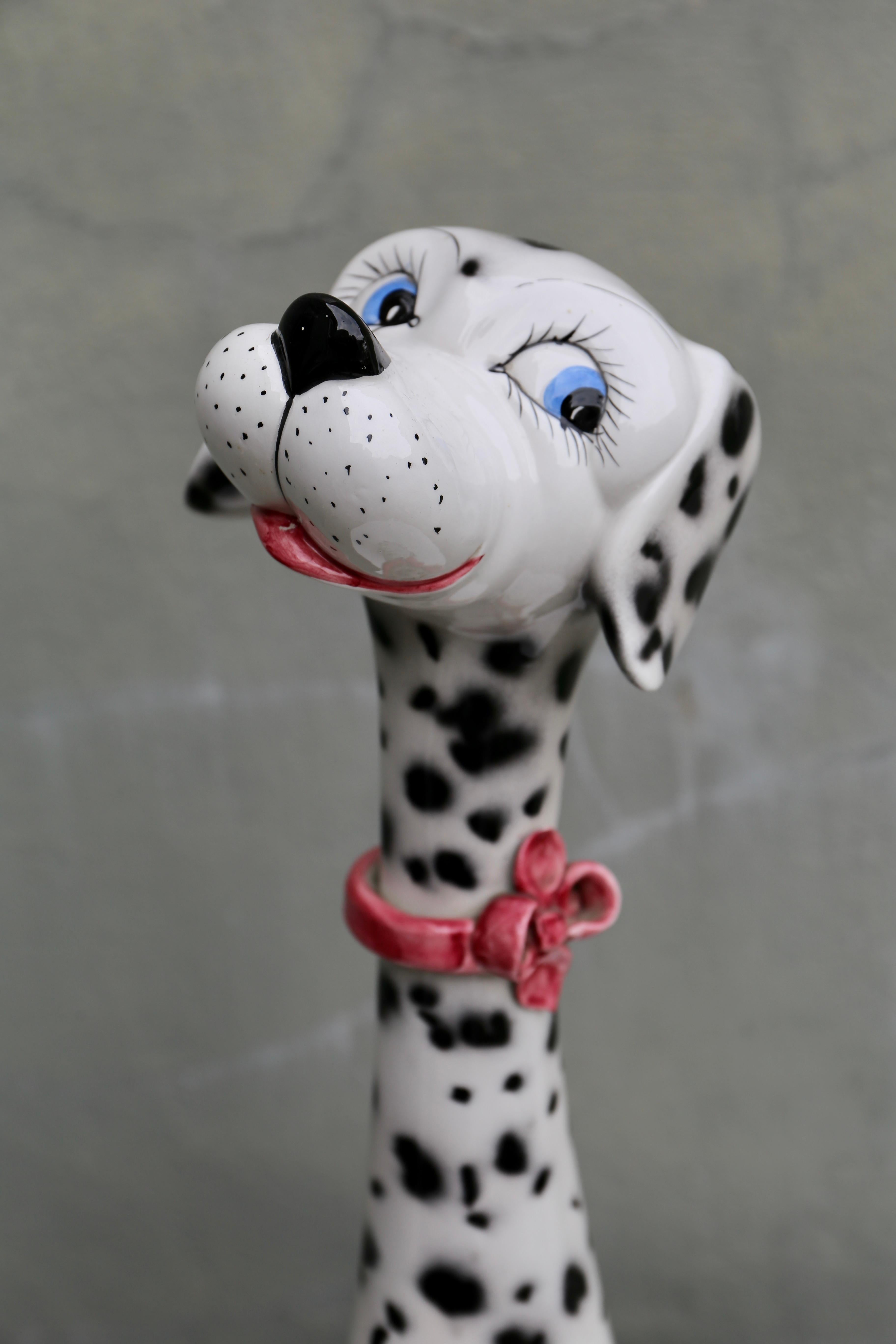 Ceramic 1970s Life Size Italian Terracotta Dalmatian Dog Figurine with Majolica Glaze For Sale
