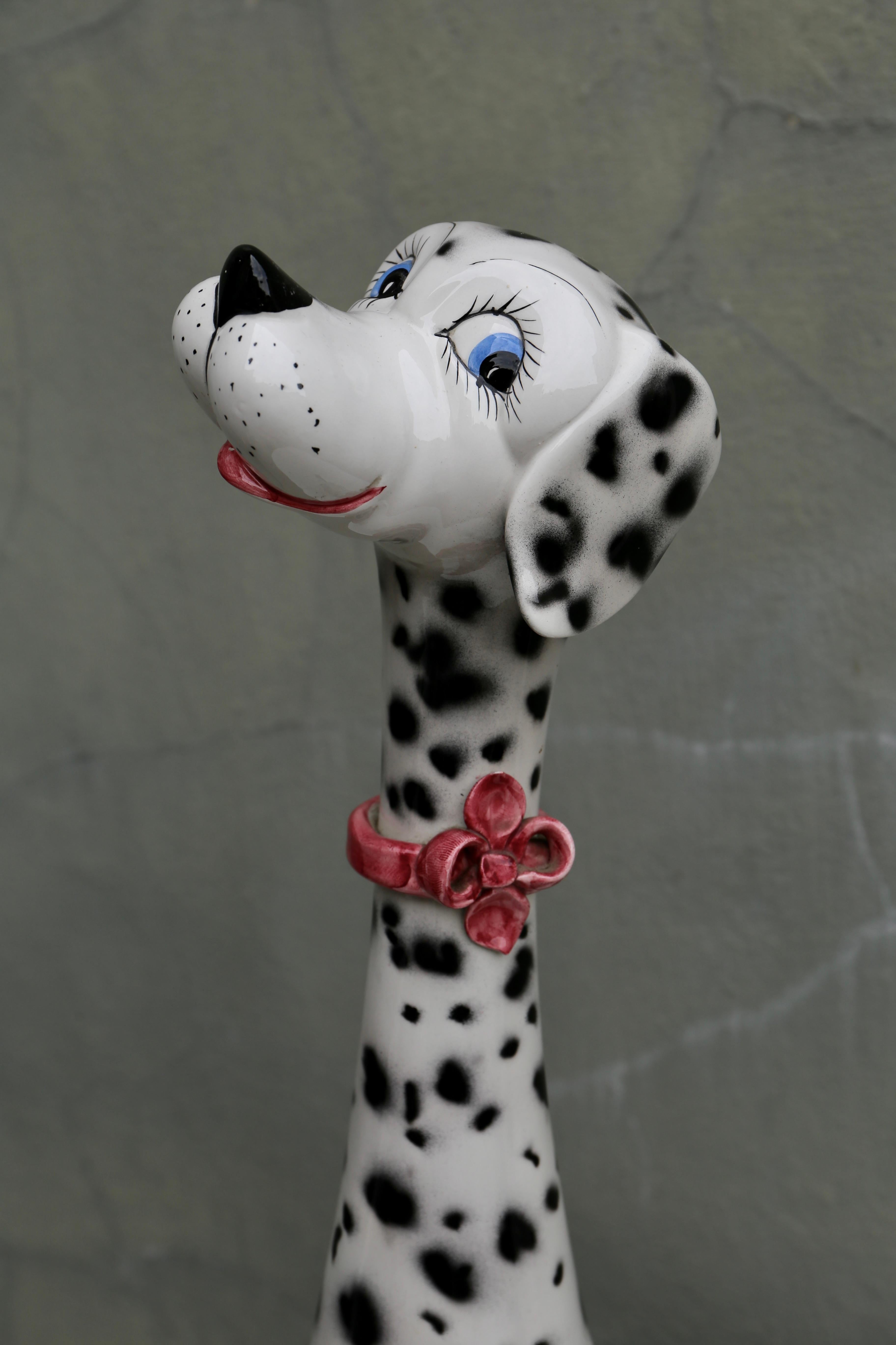 1970s Life Size Italian Terracotta Dalmatian Dog Figurine with Majolica Glaze For Sale 1