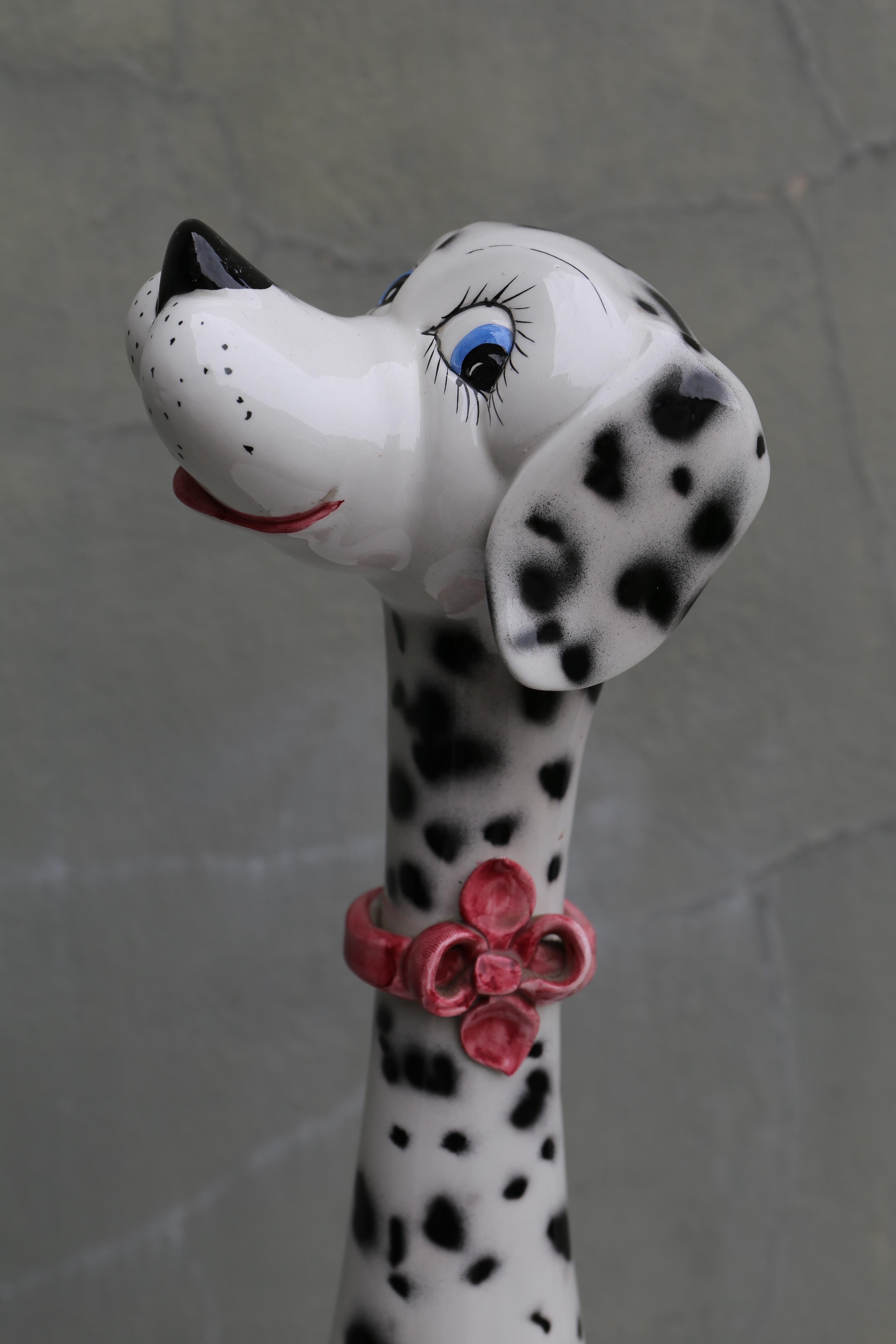 1970s Life Size Italian Terracotta Dalmatian Dog Figurine with Majolica Glaze For Sale 2