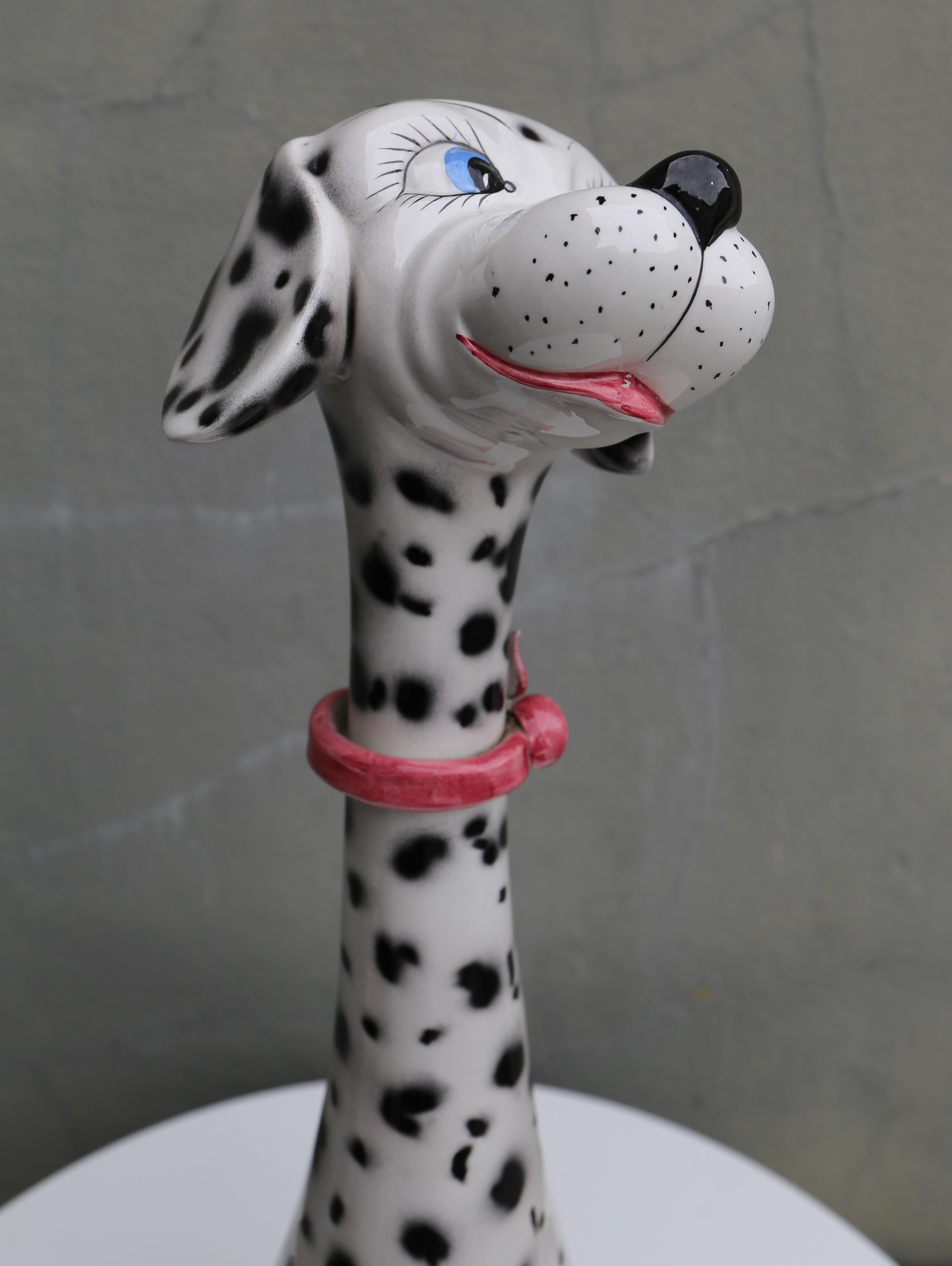 1970s Life Size Italian Terracotta Dalmatian Dog Figurine with Majolica Glaze For Sale 3