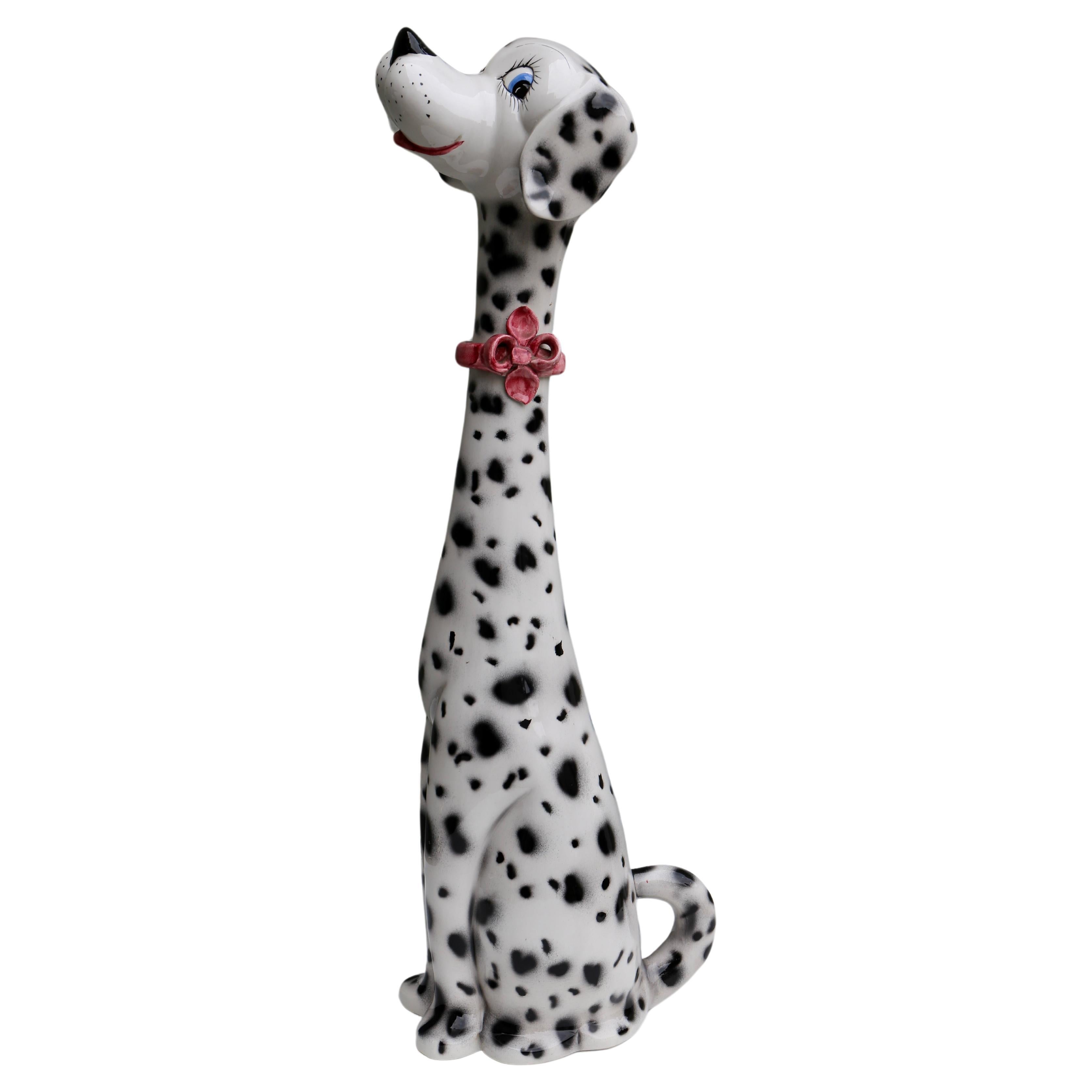 1970s Life Size Italian Terracotta Dalmatian Dog Figurine with Majolica Glaze For Sale