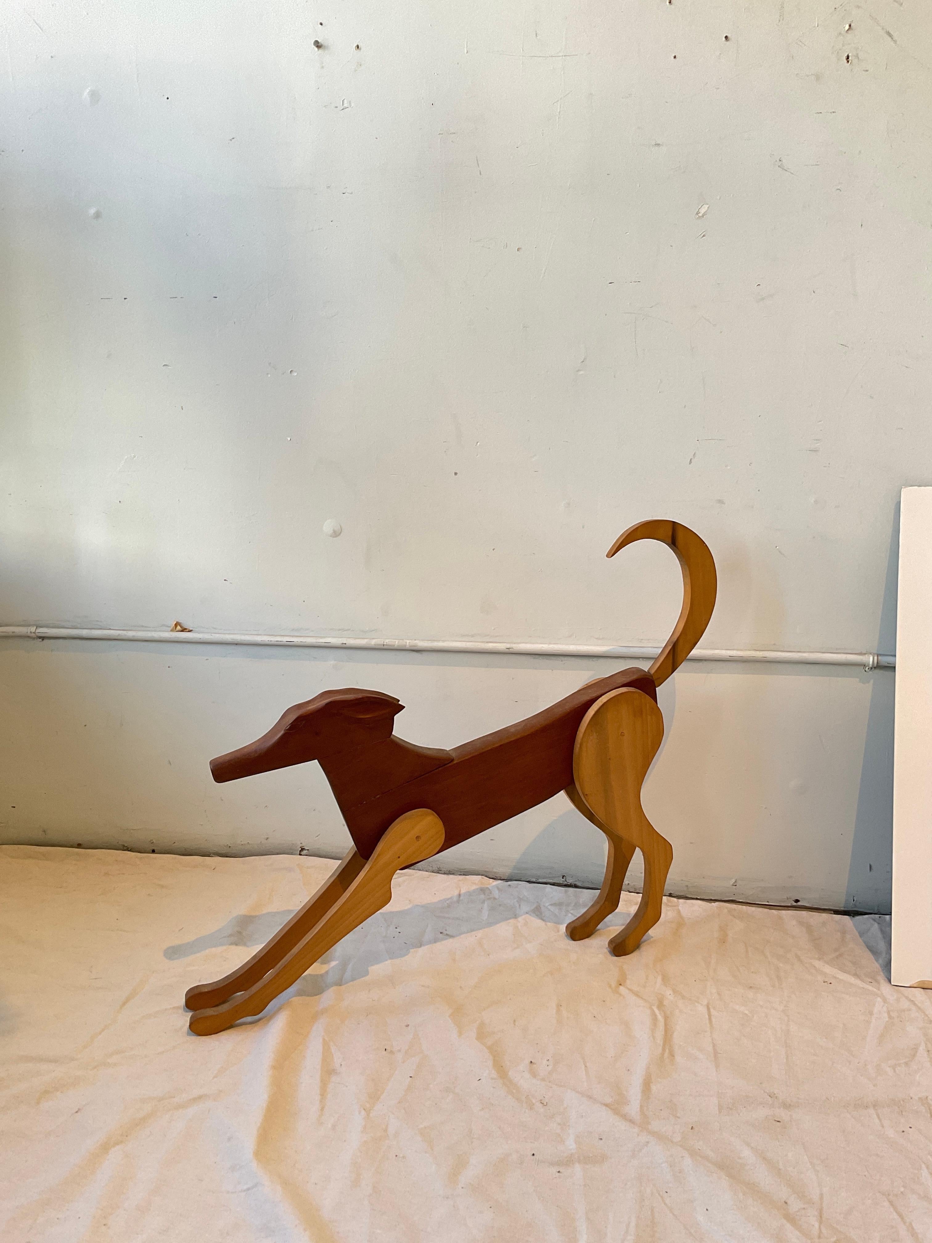 1970s Life Size Wood Dog Sculpture  In Good Condition For Sale In Tarrytown, NY