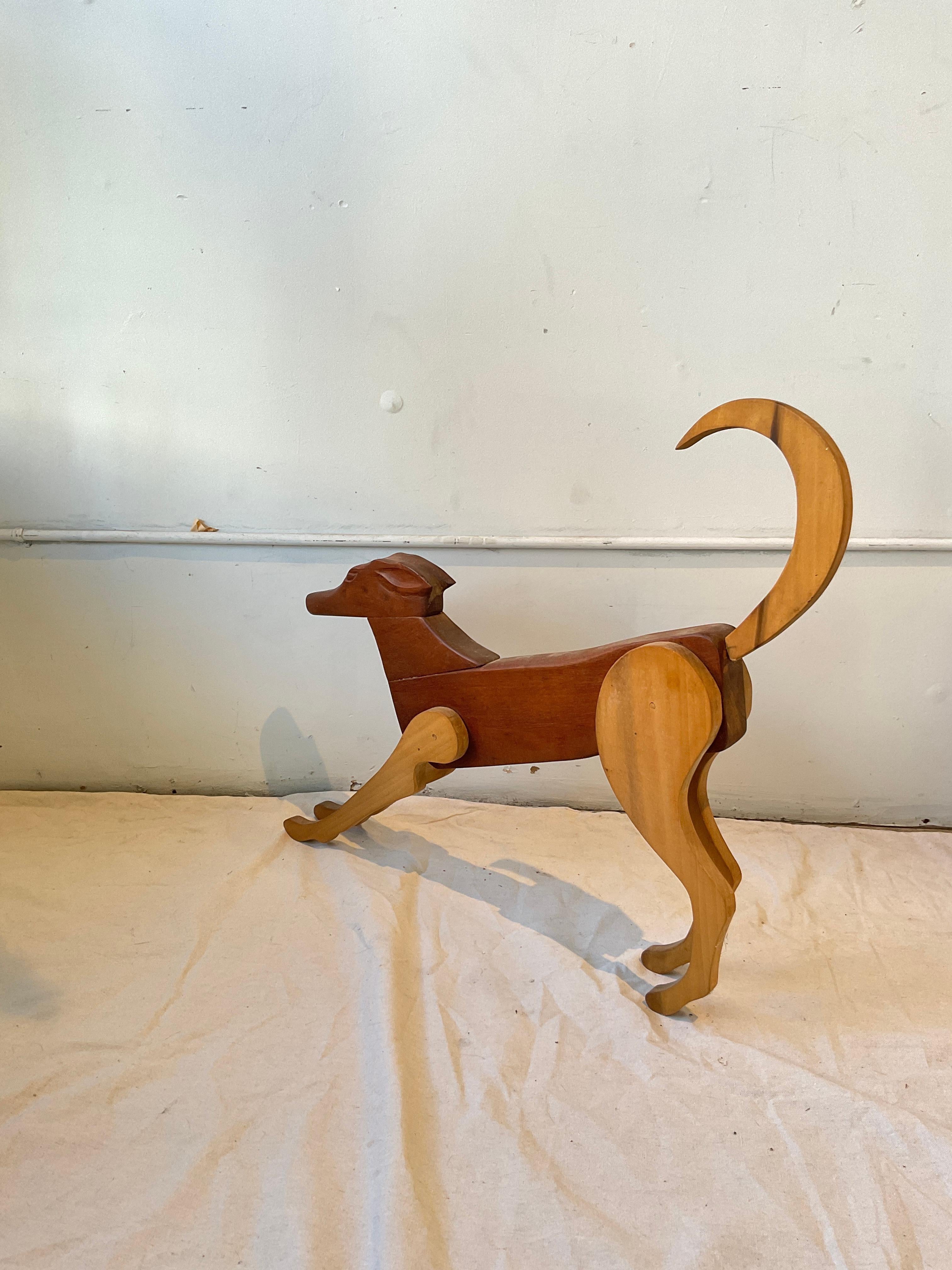 Late 20th Century 1970s Life Size Wood Dog Sculpture  For Sale