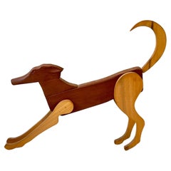 Antique 1970s Life Size Wood Dog Sculpture 