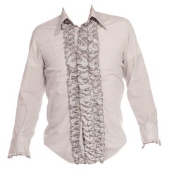 1970S Light Blue Front Ruffle Disco Shirt