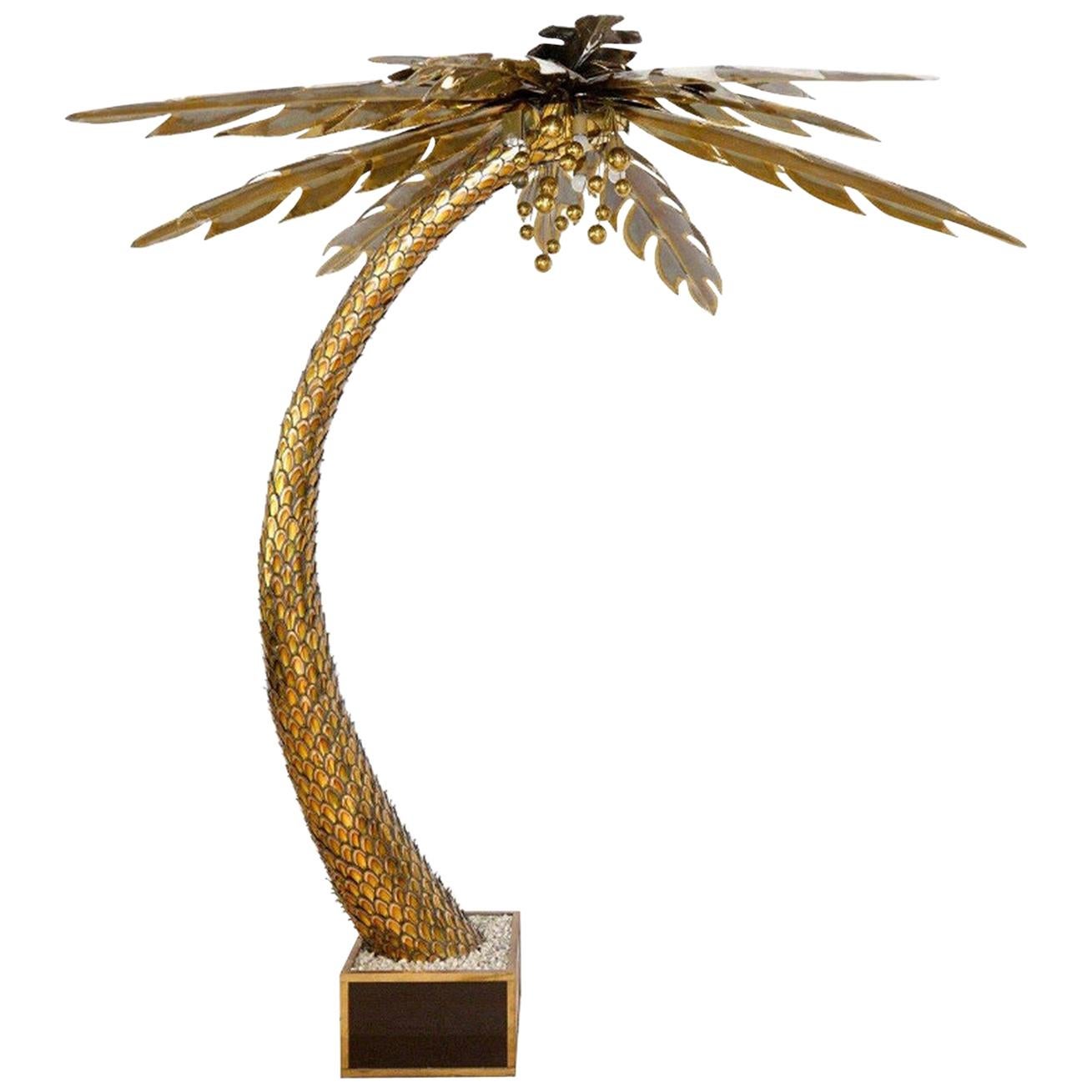 1970s Lighting Palm Tree in Gilded and Polished Brass, Maison Jansen in Paris