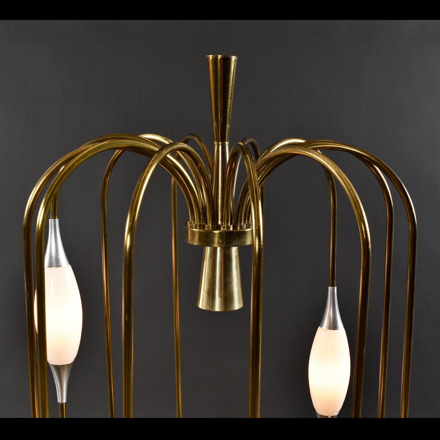Late 20th Century 1970s Lightolier Brass Waterfall Cage Lamp with New White Glass Diffusers For Sale