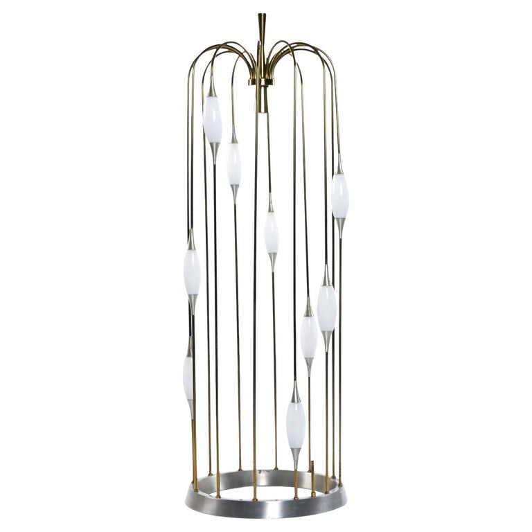 Lightolier brass lamp with new white glass diffusers, 1970s 