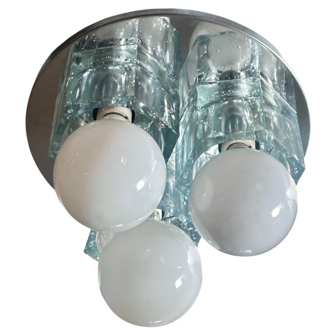 Lightolier anni '70, lampada da incasso a soffitto, vetro esagonale e cromo