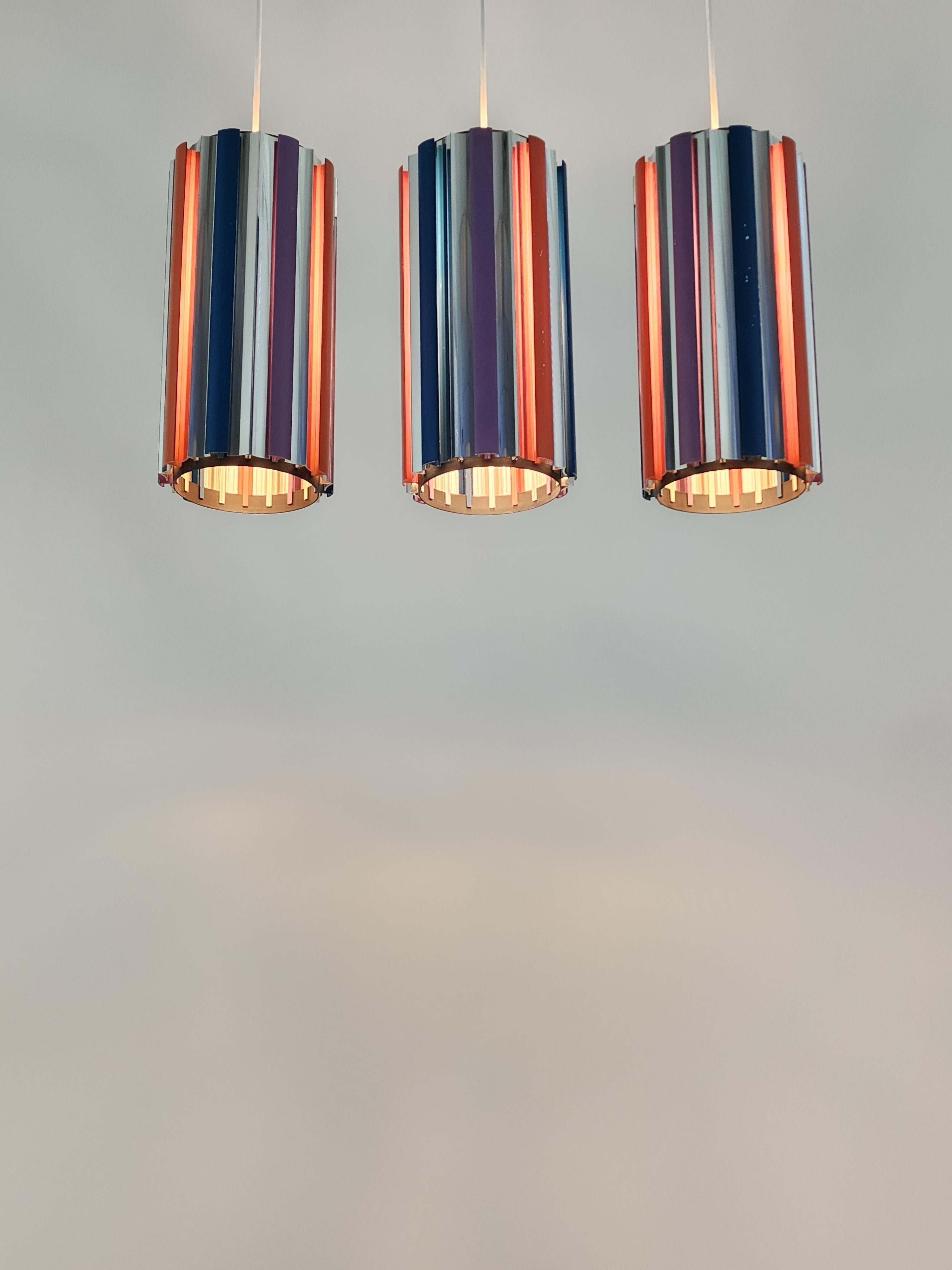 Late 20th Century 1970s Lightolier Colorfull Aluminium Louvered Pendants, USA For Sale