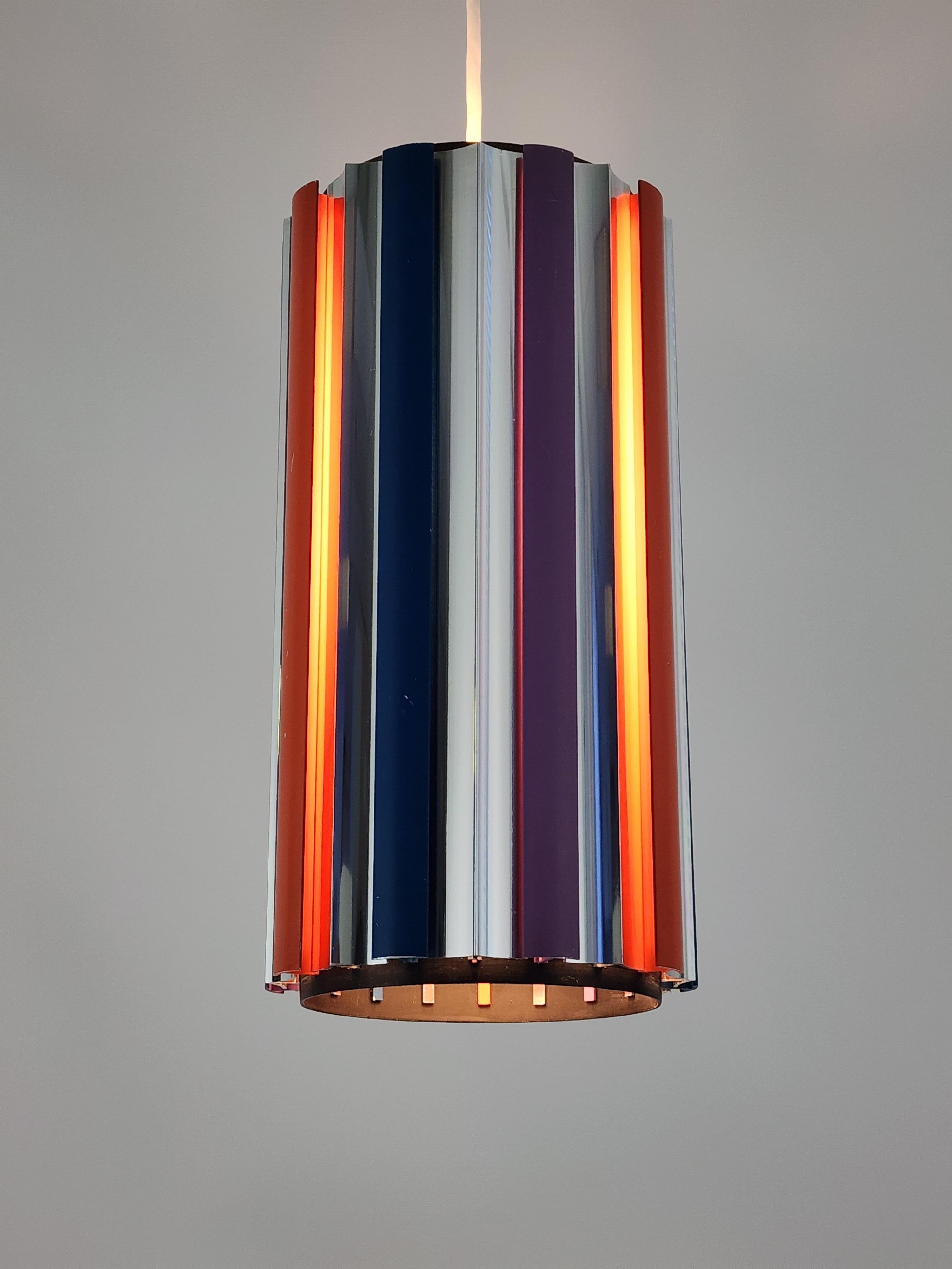 1970s Lightolier Colorfull Aluminium Louvered Pendants, USA For Sale 1