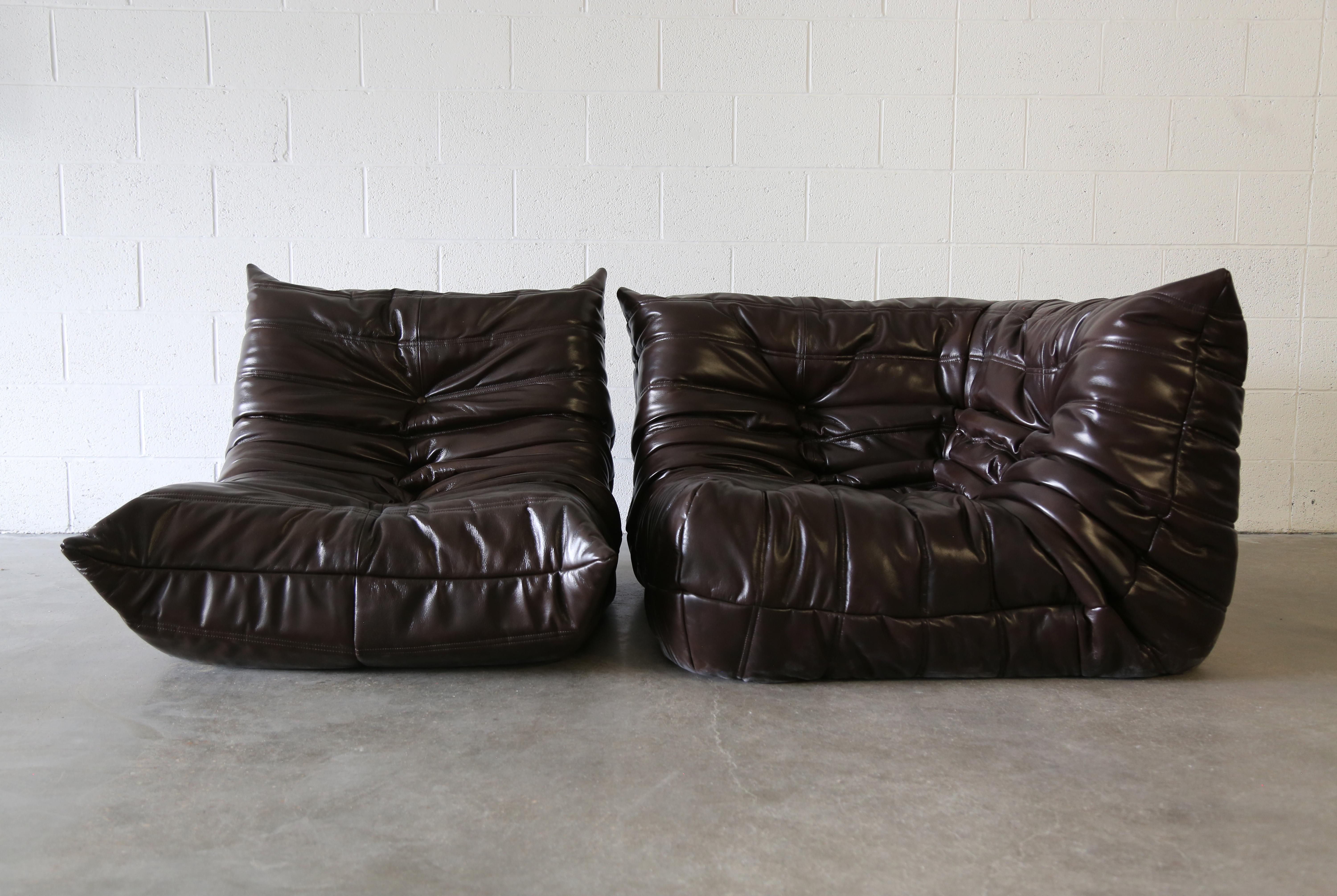 Conjunto de sofá seccional Ligne Roset Togo de los años 70 por Michael Ducaroy, Nueva piel en venta 2