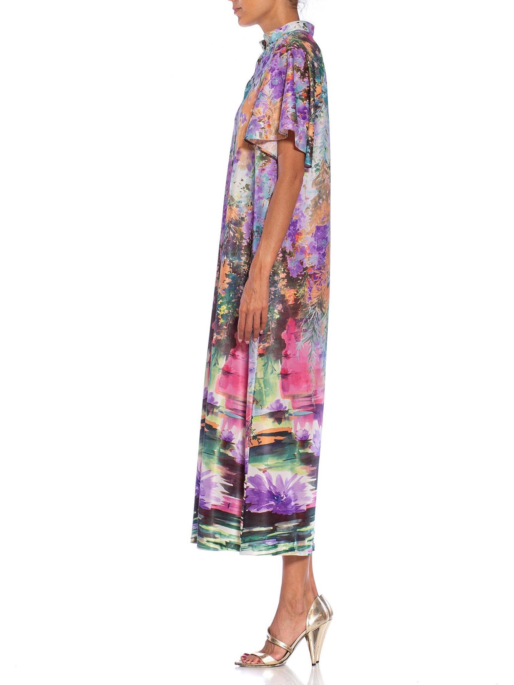 1970S Lilac Multi  Polyester & Elastane Watercolor Print Jumpsuit In Excellent Condition In New York, NY