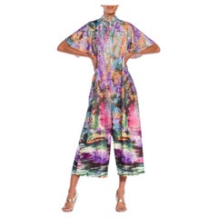 1970S Lilac Multi  Polyester & Elastane Watercolor Print Jumpsuit