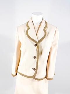 1970s Lilli Ann Ivory Wool Knit Suit with Brass Trim