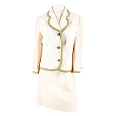 Abito in maglia di lana avorio di Lilli Ann degli anni '70 con rifiniture in ottone