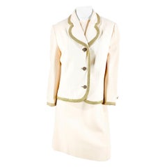 Used 1970s Lilli Ann Ivory Wool Knit Suit with Brass Trim