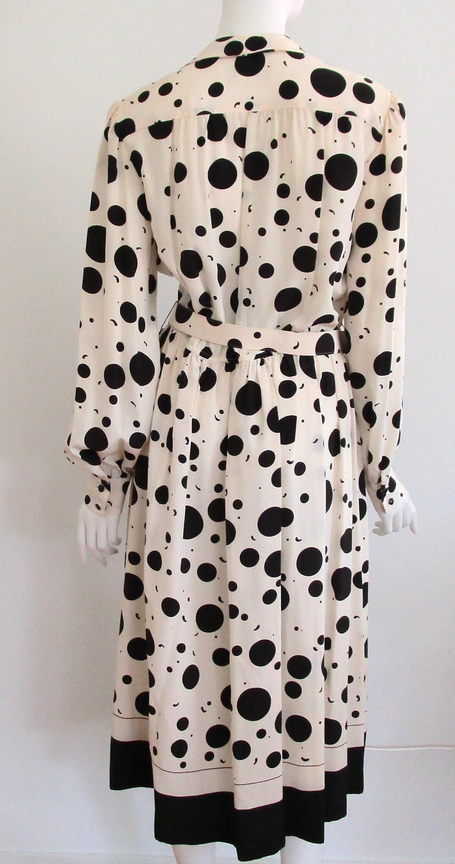 1970s Lilli Ann Silk Dress Polka Dot Black & Cream Cat  For Sale 1