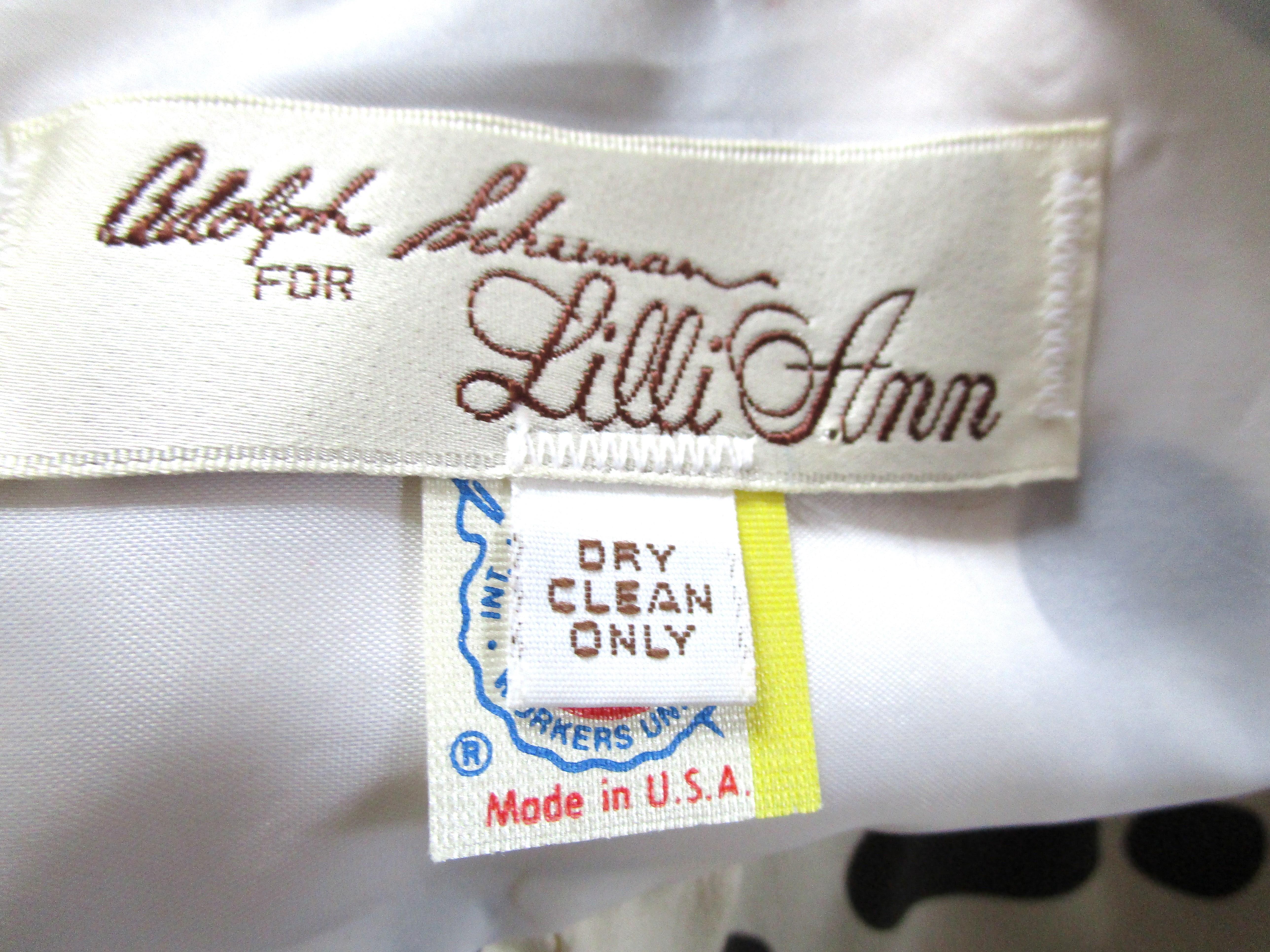 1970s Lilli Ann Silk Dress Polka Dot Black & Cream Cat For Sale 3