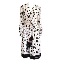 1970s Lilli Ann Silk Dress Polka Dot Black & Cream Cat 