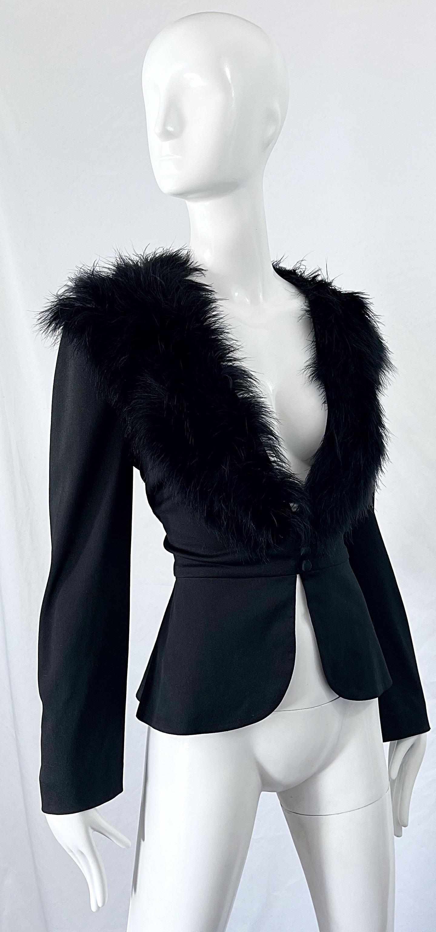 1970s Lilli Diamond Black Marabou Feathers Jersey Long Sleeve Vintage Cardigan  For Sale 4