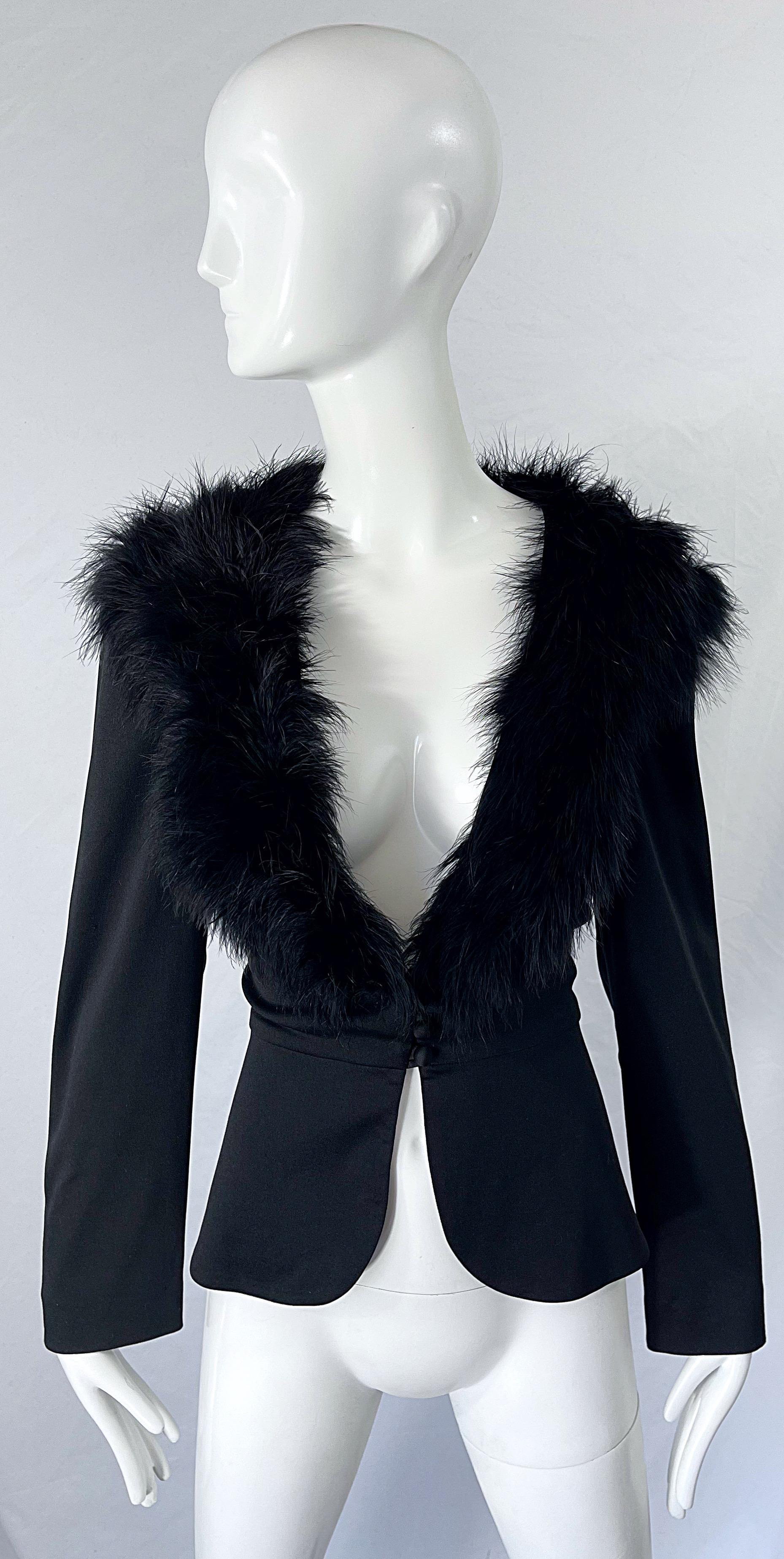 1970s Lilli Diamond Black Marabou Feathers Jersey Long Sleeve Vintage Cardigan  For Sale 6