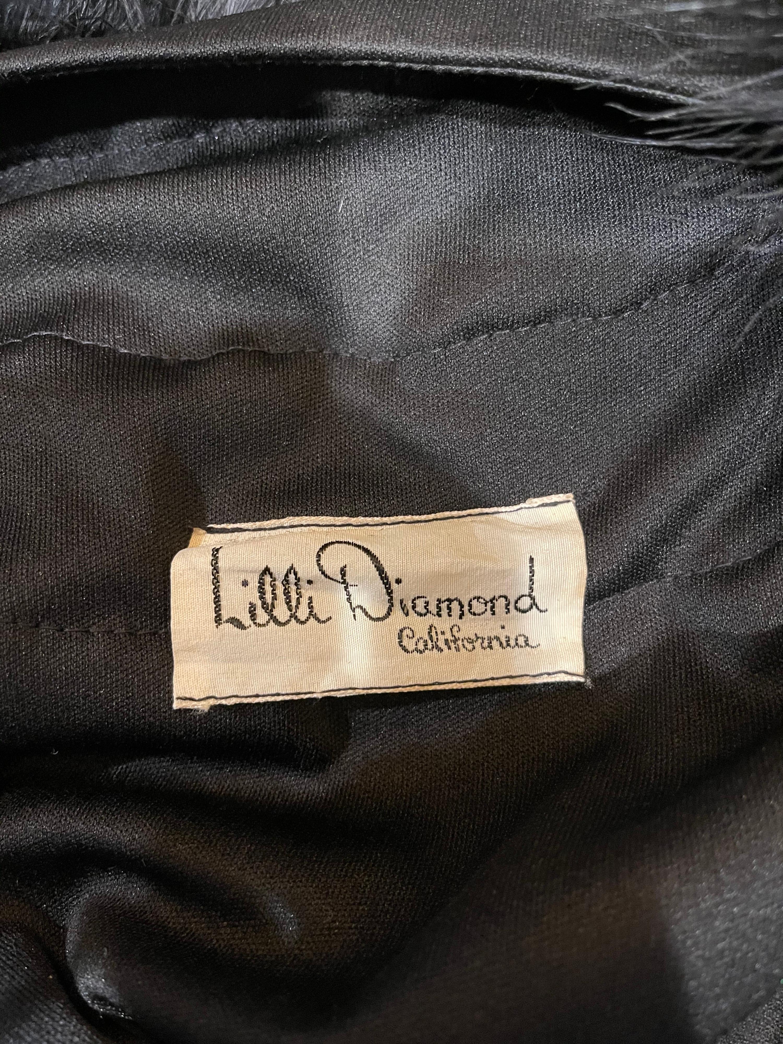 1970er Lilli Diamond Schwarz Marabu Federn Jersey Langarm Vintage Strickjacke  im Angebot 2