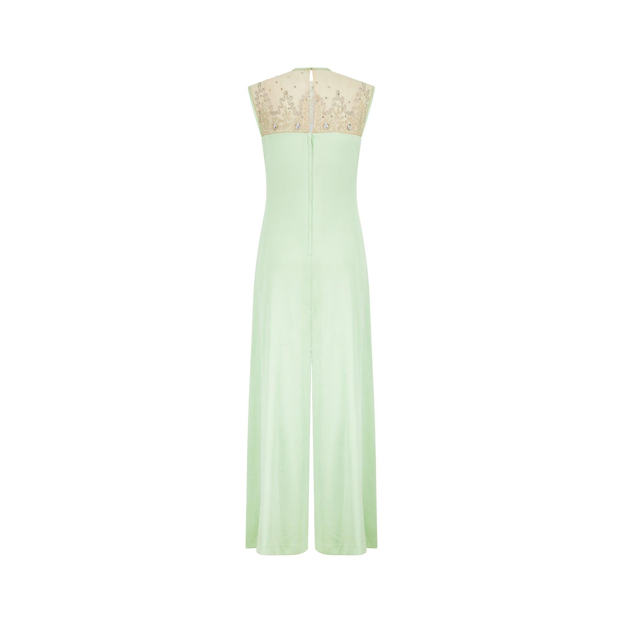 Green 1970s Lilli Diamond Pistachio Jersey Embellished Jumpsuit