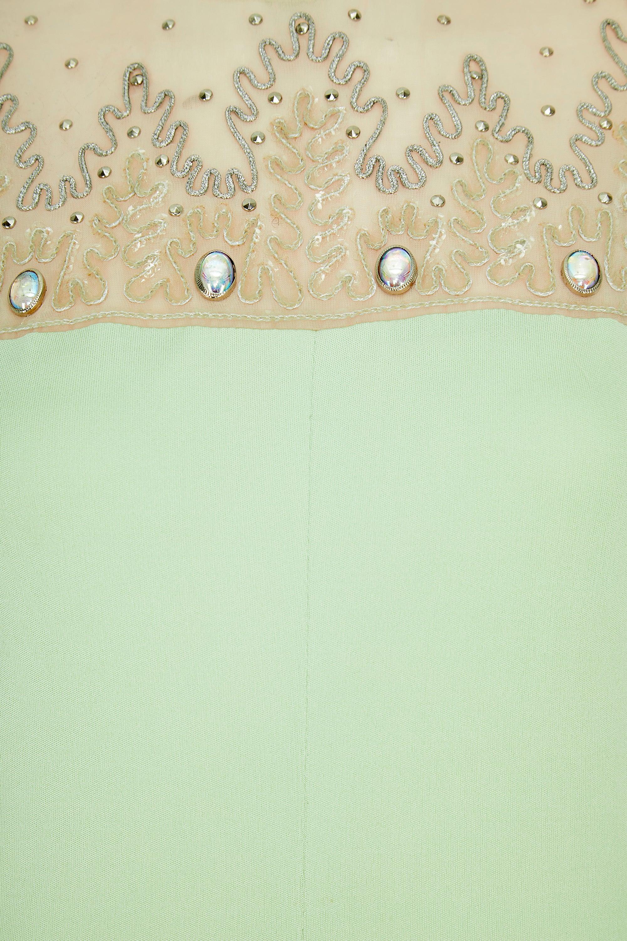 1970s Lilli Diamond Pistachio Jersey Embellished Jumpsuit In Excellent Condition In London, GB