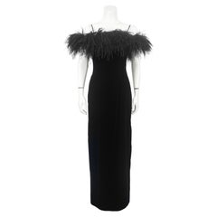 1970's Lillie Rubin Black Velvet Strapless Gown with Ostrich Feather Trim