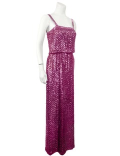 1970's Lillie Rubin Fuchsia Sequin Maxi Dress