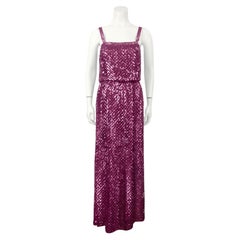 1970's Lillie Rubin Fuchsia Sequin Maxi Dress
