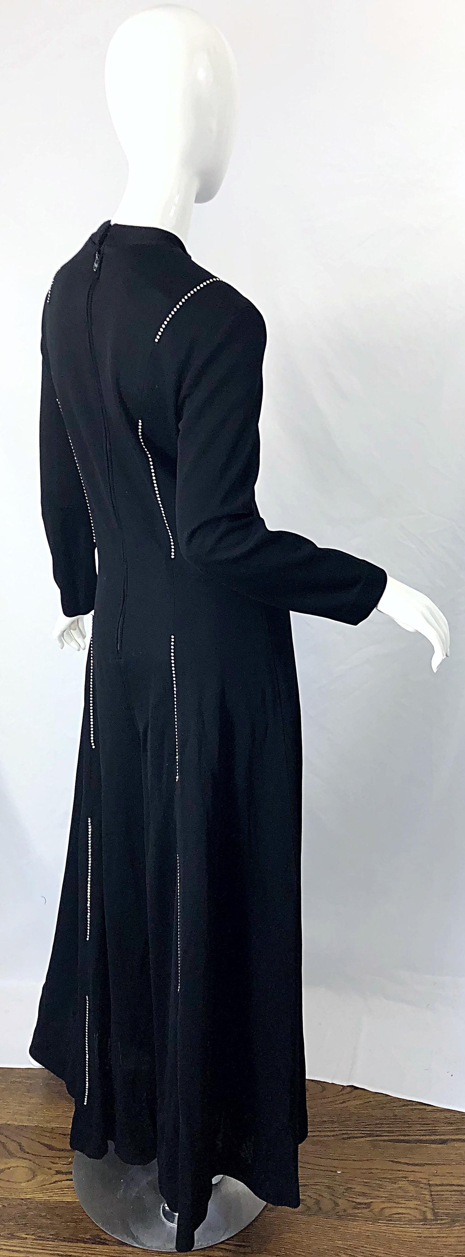 1970s Lillie Rubin Rhinestone Encrusted Black Knit Wide Palazzo Leg 70s Jumpsuit For Sale 4