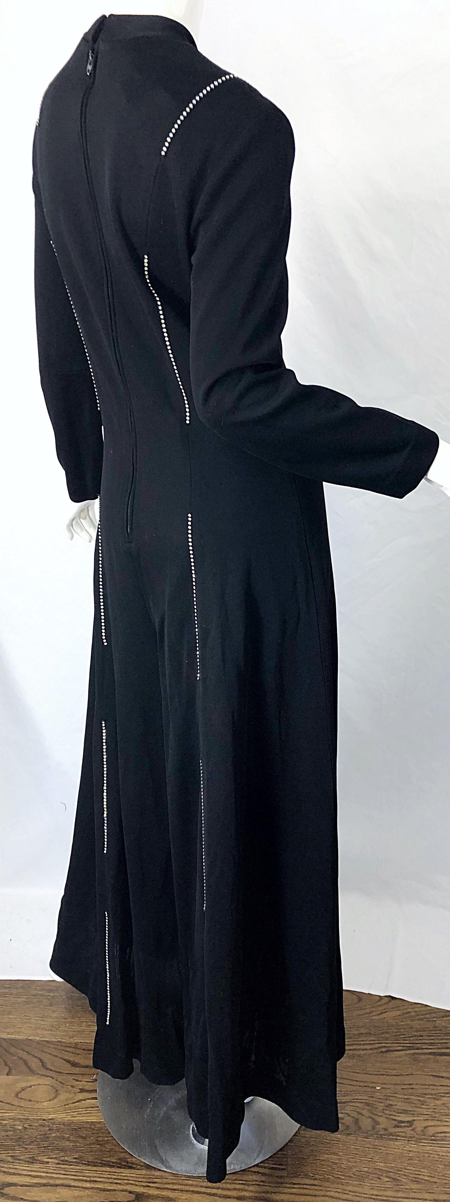 Women's 1970s Lillie Rubin Rhinestone Encrusted Black Knit Wide Palazzo Leg 70s Jumpsuit For Sale