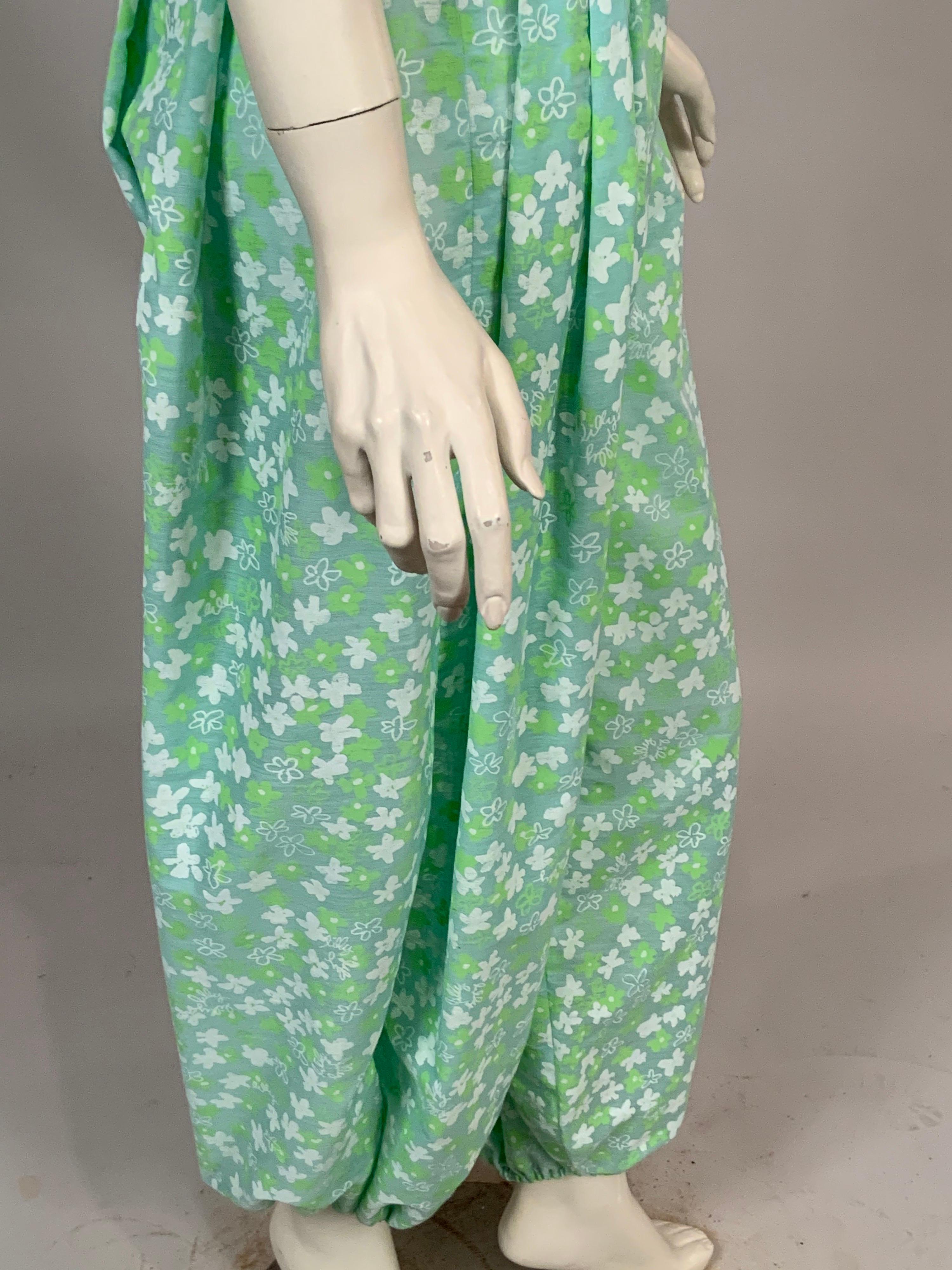 1970's Lilly Pulitzer Blue Green and White Floral Print Cotton Jumpsuit 1