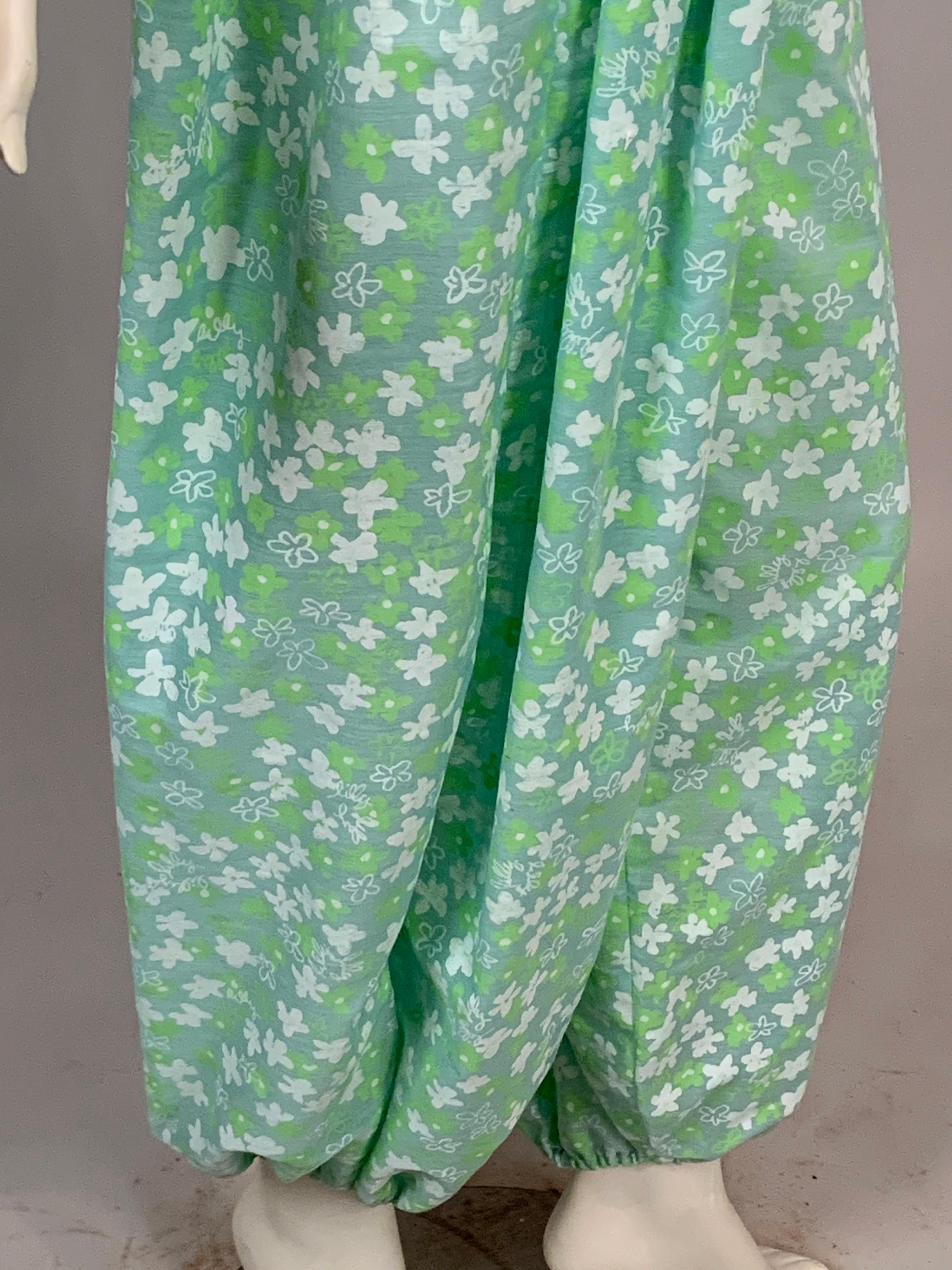 1970's Lilly Pulitzer Blue Green and White Floral Print Cotton Jumpsuit 2