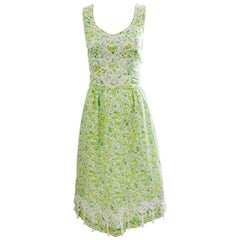 Retro 1970s Lilly Pulitzer Floral Print Dress with Lace Detailing Size 8/10