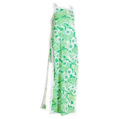 Lilly Pulitzer - Tunique longue à imprimé léopard à fleurs vertes avec côtés ouverts et courts, années 1970